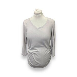 Fresh Produce Womens V-Neck Ruched Side 3/4 Sleeve Top L Lavendar